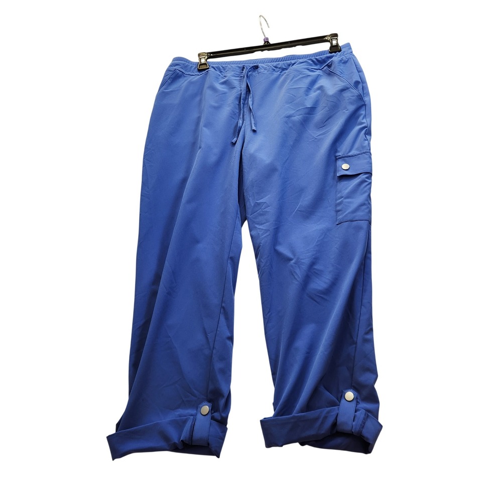 Chicos Zenergy Sz 2 Blue Cargo Roll Tab Pants‎ Womens Large US Sz 12 Lightweight